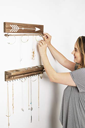 SoCal Buttercup Rustic Necklace and Jewelry Organizer - Hanging Wall Mount Display - Mounted Wooden Holder for Earrings, Necklaces, Bracelets, and Many Other Accessories (Two Piece, Rustic)