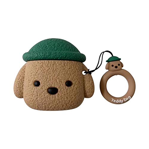 BONTOUJOUR AirPods Case, Newest Super Cute Creative Pet Hat Teddy Dog AirPods Case, Puppy Style Soft Silicone Earphone Protection Skin for AirPods1&2+Hook -Brown