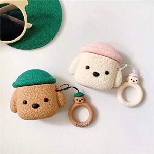 BONTOUJOUR AirPods Case, Newest Super Cute Creative Pet Hat Teddy Dog AirPods Case, Puppy Style Soft Silicone Earphone Protection Skin for AirPods1&2+Hook -Brown