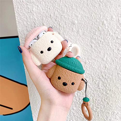 BONTOUJOUR AirPods Case, Newest Super Cute Creative Pet Hat Teddy Dog AirPods Case, Puppy Style Soft Silicone Earphone Protection Skin for AirPods1&2+Hook -Brown