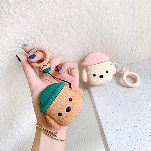 BONTOUJOUR AirPods Case, Newest Super Cute Creative Pet Hat Teddy Dog AirPods Case, Puppy Style Soft Silicone Earphone Protection Skin for AirPods1&2+Hook -Brown