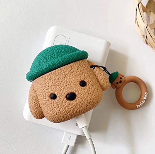 BONTOUJOUR AirPods Case, Newest Super Cute Creative Pet Hat Teddy Dog AirPods Case, Puppy Style Soft Silicone Earphone Protection Skin for AirPods1&2+Hook -Brown