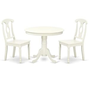 East West Furniture ANKE3-LWH-W Dining Room Table Set, 3-Pieces