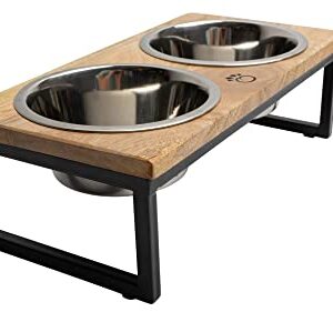 Brave Bark Wood & Metal Feeder - Premium Mango Wood Feeder with Metal Stand, 2 Stainless Steel Bowls for Food or Water Included, Perfect for Dogs, Cats and Pets of Any Size, for Home or Office (Large)