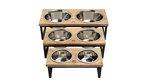 Brave Bark Wood & Metal Feeder - Premium Mango Wood Feeder with Metal Stand, 2 Stainless Steel Bowls for Food or Water Included, Perfect for Dogs, Cats and Pets of Any Size, for Home or Office (Large)