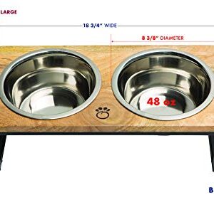 Brave Bark Wood & Metal Feeder - Premium Mango Wood Feeder with Metal Stand, 2 Stainless Steel Bowls for Food or Water Included, Perfect for Dogs, Cats and Pets of Any Size, for Home or Office (Large)