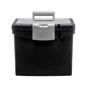 Storex Portable File Storage Box with Translucent Organizer Storage Lid- Plastic Office File Storage Box for Letter Paper and Hanging Folders, Black, Model Number: 61504A01C