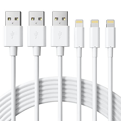 Novtech iPhone Charger Cord -MFi Certified 3Pack 6FT iPhone Cord, 2.4A Fast Charging Cable, USB to Lightning Cable for iPhone 14 Plus 13 12 11 Pro Max Mini SE XR Xs X 8 7 6 6S iPad AirPods, White