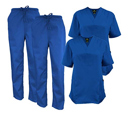 Natural Uniforms Women's Scrub Set Medical Scrub Tops and Pants - Pack of 2 Set (4X-Large, Dark Royal Blue)