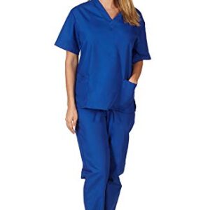 Natural Uniforms Women's Scrub Set Medical Scrub Tops and Pants - Pack of 2 Set (4X-Large, Dark Royal Blue)