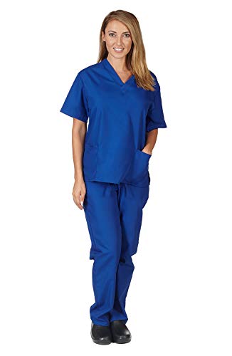 Natural Uniforms Women's Scrub Set Medical Scrub Tops and Pants - Pack of 2 Set (4X-Large, Dark Royal Blue)