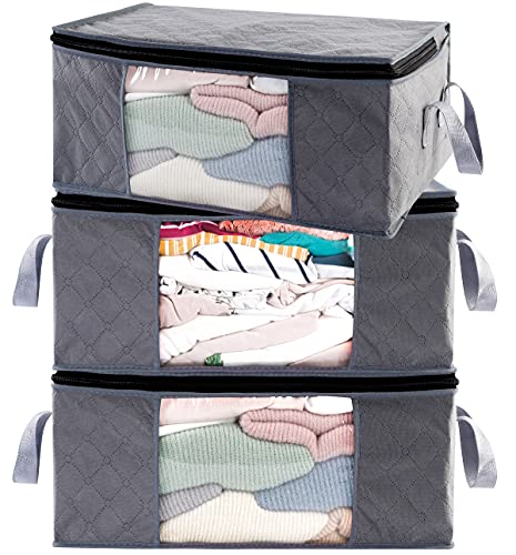 ABO Gear G01 Bins Bags Closet Organizers Sweater Clothes Storage Containers, 3pc Pack, Gray, 3 Count