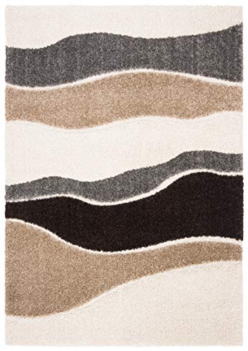 SAFAVIEH Florida Shag Collection 4' x 6' Ivory/Grey SG475 Abstract Non-Shedding Living Room Bedroom Dining Room Entryway Plush 1.2-inch Thick Area Rug