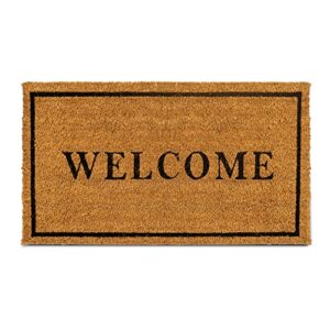 plus haven coco coir door mat with heavy duty backing, welcome doormat, 17”x30” size, easy to clean entry mat, beautiful color and sizing for outdoor and indoor uses, home décor