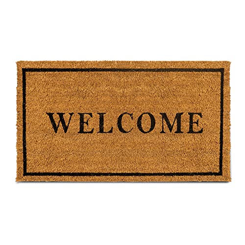 PLUS Haven Coco Coir Door Mat with Heavy Duty Backing, Welcome Doormat, 17”x30” Size, Easy to Clean Entry Mat, Beautiful Color and Sizing for Outdoor and Indoor uses, Home Décor