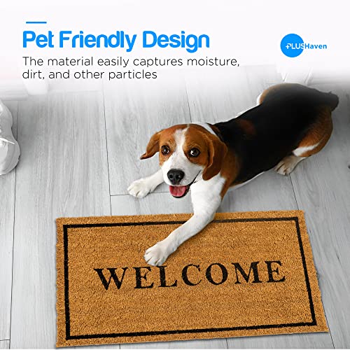 PLUS Haven Coco Coir Door Mat with Heavy Duty Backing, Welcome Doormat, 17”x30” Size, Easy to Clean Entry Mat, Beautiful Color and Sizing for Outdoor and Indoor uses, Home Décor