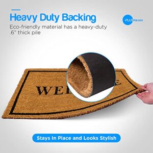 PLUS Haven Coco Coir Door Mat with Heavy Duty Backing, Welcome Doormat, 17”x30” Size, Easy to Clean Entry Mat, Beautiful Color and Sizing for Outdoor and Indoor uses, Home Décor