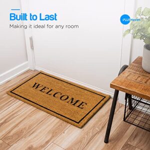 PLUS Haven Coco Coir Door Mat with Heavy Duty Backing, Welcome Doormat, 17”x30” Size, Easy to Clean Entry Mat, Beautiful Color and Sizing for Outdoor and Indoor uses, Home Décor