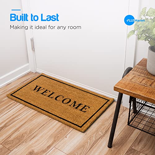 PLUS Haven Coco Coir Door Mat with Heavy Duty Backing, Welcome Doormat, 17”x30” Size, Easy to Clean Entry Mat, Beautiful Color and Sizing for Outdoor and Indoor uses, Home Décor
