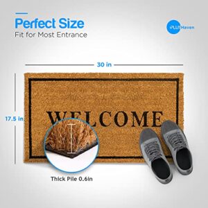 PLUS Haven Coco Coir Door Mat with Heavy Duty Backing, Welcome Doormat, 17”x30” Size, Easy to Clean Entry Mat, Beautiful Color and Sizing for Outdoor and Indoor uses, Home Décor