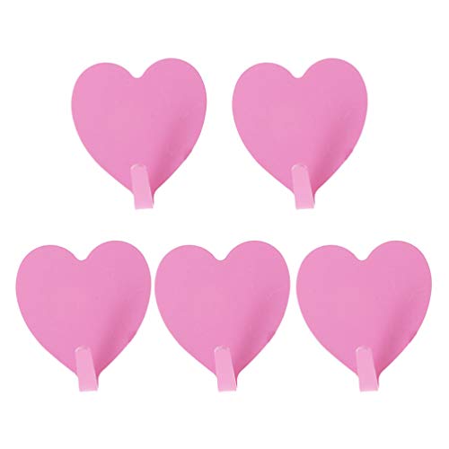 NUOBESTY Coat Hooks Wall Mounted Coat Rack Closet Hooks Heart Shaped Multifunctional Self Adhesive Door Hook Hanger Home Organizer Tool Pink