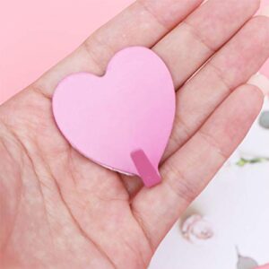 NUOBESTY Coat Hooks Wall Mounted Coat Rack Closet Hooks Heart Shaped Multifunctional Self Adhesive Door Hook Hanger Home Organizer Tool Pink