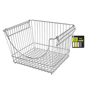 smart design stacking baskets with handles - set of 6 large - steel metal wire - fruit produce vegetable safe storage bin organizer pantry counter stand rack - 12.5 x 8.5 inch - chrome