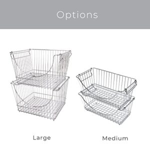 Smart Design Stacking Baskets with Handles - Set of 6 Large - Steel Metal Wire - Fruit Produce Vegetable Safe Storage Bin Organizer Pantry Counter Stand Rack - 12.5 x 8.5 Inch - Chrome