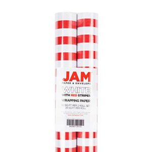 JAM Paper Gift Wrap - Striped Wrapping Paper - 50 Sq Ft Total - Red & White Stripes - 2 Rolls/Pack