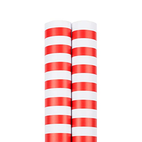 JAM Paper Gift Wrap - Striped Wrapping Paper - 50 Sq Ft Total - Red & White Stripes - 2 Rolls/Pack