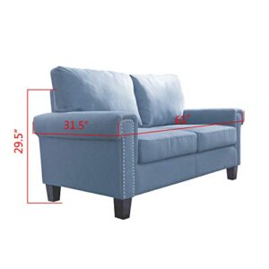 Traditional Upholstered 61 Inch Fabric Loveseat Couch Sofa for Living Room with Sturdy Wood Frame Construction, Single, Blue