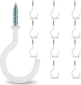 hulisen 2.9" large ceiling hooks, 12 pcs heavy duty screw-in wall hooks, vinyl coated sturdy screw cup hook for hanging plants, mugs, wind chimes, utensils (easy to install)
