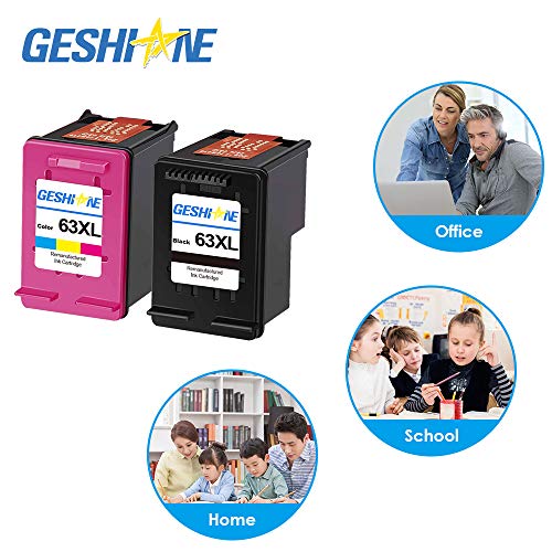 GESHINE 63 XL Remanufactured Ink Cartridge Replacement for HP 63XL High Yield Used for HP 4520 4516 Officejet 4650 3830 3831 4655 Deskjet 2130 2132 3630 3633 3634 Printer (1 Black, 1 Tri-Color)