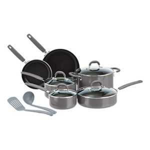 amazon basics ceramic non-stick 12-piece cookware set, grey - pots, pans and utensils