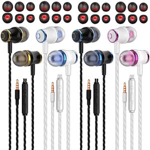 munskt 4 pairs headphone heavy bass stereo earphones earbuds with remote & microphon,laptops,gaming noise isolating tangle free headsets in ear headphones