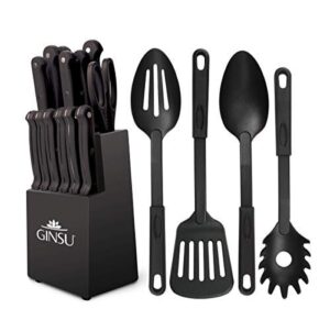 ginsu kiso® dishwasher safe and always sharp, 18 piece black knife set with black block