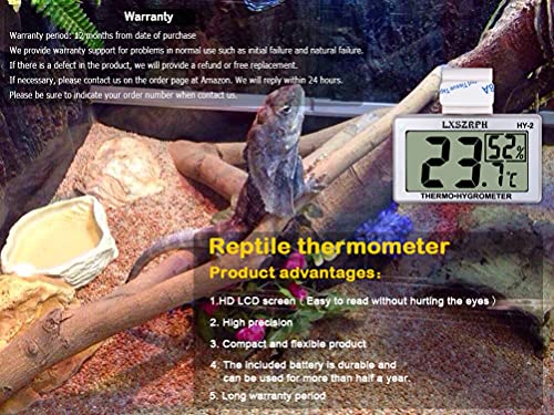 GXSTWU Reptile Hygrometer Thermometer LCD Display Digital Reptile Tank Hygrometer Thermometer with Hook Temperature Humidity Meter Gauge for Reptile Tanks, Terrariums, Vivarium (2 Packs)