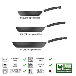 Amazon Basics Hard Anodized Non-Stick 3-Piece Skillet Set, 8-Inch, 9.5-Inch and 11-Inch, Black