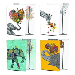 tree-free greetings 8 pack greeting cards, 100% recycled paper, eco-friendly cards, made in the usa, variety pack with matching envelopes, 5”x7” in artful designs, multicolored (agp1039)