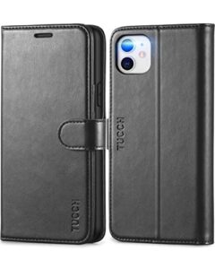 tucch iphone 11 case, iphone 11 wallet case with [rfid blocking] card slots stand magnetic closure, protective pu leather [shockproof tpu] flip cover compatible with iphone 11 (2019 6.1 inch), black
