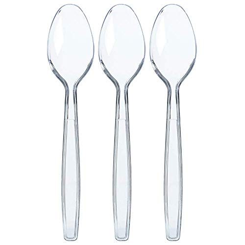 Prestee 300 Clear Plastic Spoons Bulk | Heavy-Duty Plastic Silverware Spoons | Plastic Cutlery | Elegant Disposable Spoons Pack | Bulk Disposable Flatware | Plastic Utensil Set | Disposable Silverware