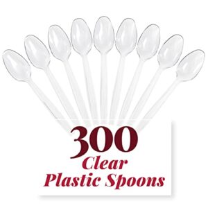 Prestee 300 Clear Plastic Spoons Bulk | Heavy-Duty Plastic Silverware Spoons | Plastic Cutlery | Elegant Disposable Spoons Pack | Bulk Disposable Flatware | Plastic Utensil Set | Disposable Silverware