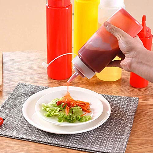 Bekith 12 pack 12 Oz Plastic Squeeze Condiment Bottles with Twist On Cap Lids and Discrete Measurements, Wide Mouth Empty Squirt Bottle For Sauce, Ketchup, BBQ, Dressing, Paint, Pancake Art Dispenser