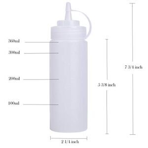 Bekith 12 pack 12 Oz Plastic Squeeze Condiment Bottles with Twist On Cap Lids and Discrete Measurements, Wide Mouth Empty Squirt Bottle For Sauce, Ketchup, BBQ, Dressing, Paint, Pancake Art Dispenser