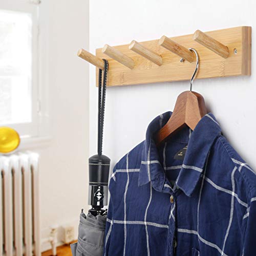 WEBI Coat Rack Wall Mounted,16’’ Hole to Hole,Coat Hanger Wall Mount with 5 Hooks for Hanging Coats,Hook Rack Peg Rail for Hats,Jacket,Clothes,Towels,Natural