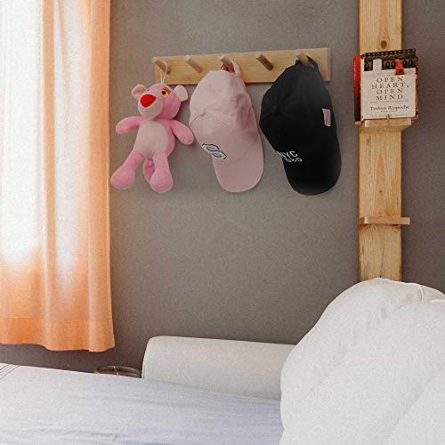 WEBI Coat Rack Wall Mounted,16’’ Hole to Hole,Coat Hanger Wall Mount with 5 Hooks for Hanging Coats,Hook Rack Peg Rail for Hats,Jacket,Clothes,Towels,Natural