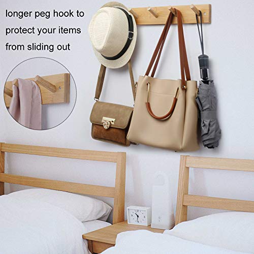 WEBI Coat Rack Wall Mounted,16’’ Hole to Hole,Coat Hanger Wall Mount with 5 Hooks for Hanging Coats,Hook Rack Peg Rail for Hats,Jacket,Clothes,Towels,Natural