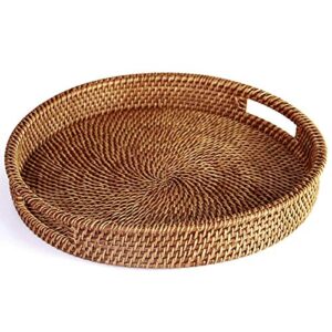 Hot Rattan Tray with Handle Hand-Woven Multi-Purpose Wicker Tray with Durable Rattan Fiber Round 14.2Inch Diameter