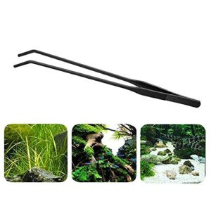 EvaGO 15 inch Black Curved Aquarium Tweezers Stainless Steel Curved Tweezer with Carbonation Protection Coating Against Rust Long Reptiles Feeding Tongs for Aquatic Plants Lizards Spider Snakes