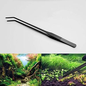 EvaGO 15 inch Black Curved Aquarium Tweezers Stainless Steel Curved Tweezer with Carbonation Protection Coating Against Rust Long Reptiles Feeding Tongs for Aquatic Plants Lizards Spider Snakes